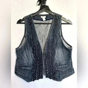 Chico’s Denim Ruffle Open Vest Size 1